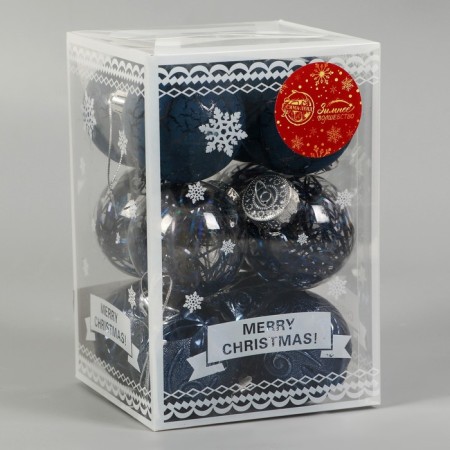 Set of balls plastic D-6 cm, 12 pcs "Winter Music" pattern, blue-1