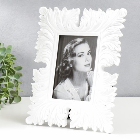 Polystone photo frame 10x15 cm "lush leaves" white 26x20 cm-1
