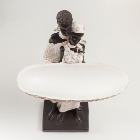 Souvenir Polystone stand "African pair with wicker basket" White 37x20x8 cm-4