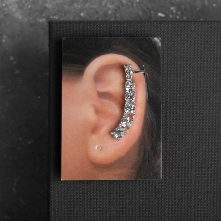 Earring "caffe" rhinestones in plexus, white color in silver-4
