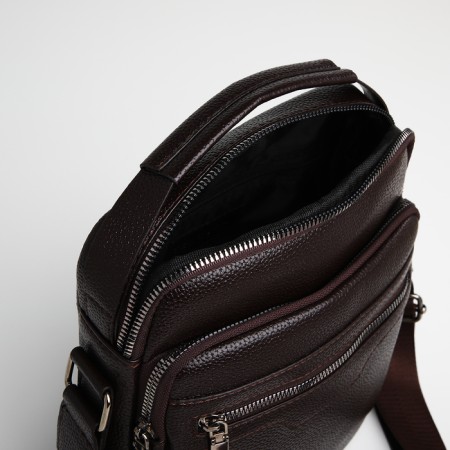 Male bag over the shoulder, Textura, 3 external pockets, brown color-6