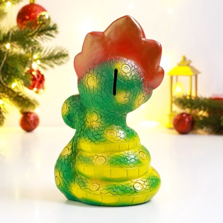 The piggy bank "Snake in Kokoshnik" Green Red, 23cm-2