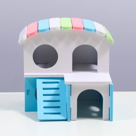 Double house for rodents with a ladder, 15.5 cm, blue-1
