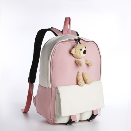 Youth backpack on lightning from textiles, 2 pockets, pink color