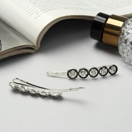 Invisible hair "Jannet" (set 2 pcs) circle, 6.5 cm, silver-1