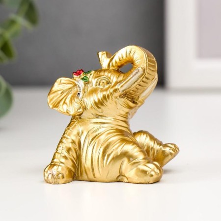 Souvenir Polystone "Golden Elephant with Flower" set 8 pcs 5.5x4x4 cm-1