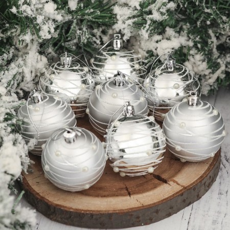 Set of balls plastic D-6 cm, 8 pcs "Pearl Orion" silver