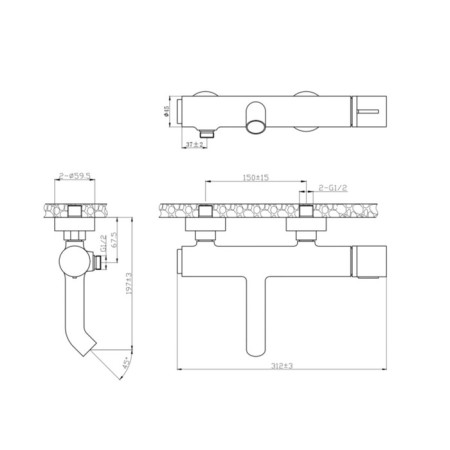 Bronze de Luxe Focus 24603cm bath mixer, shower set, pour 167 mm, brass-7