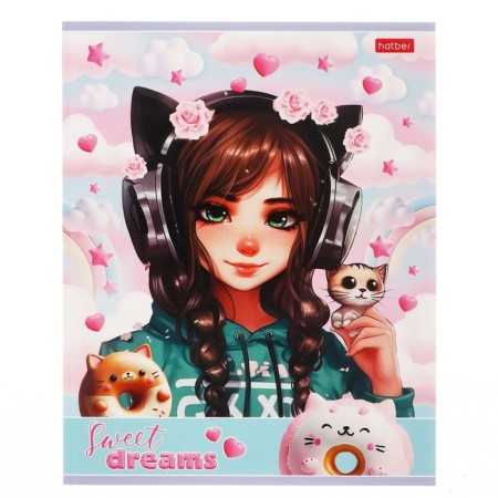 Notebook of 40 sheets in the cage "Cat Girl", cover coated cardboard, offset block 65g/m2, mix-3