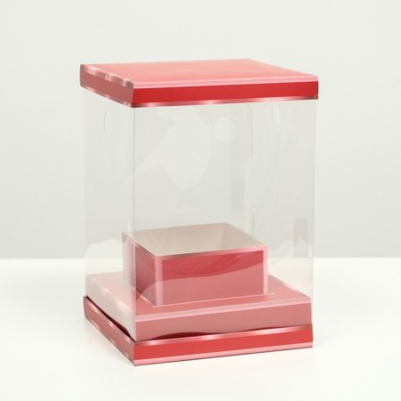 Box for flowers with a vase and PVC windows are folding, red, 16 x 23 x 16 cm-1