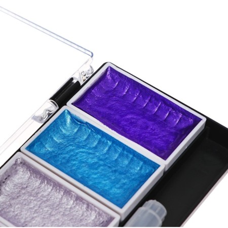 Watercolor paints, mother -of -pearl, + brush, in a plastic box, 8 colors-4