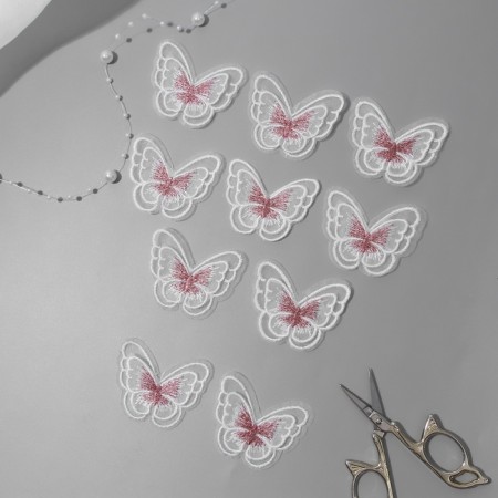 Knitted elements "Double butterflies", 5 × 4 cm, 10 pcs, pink/white color-1