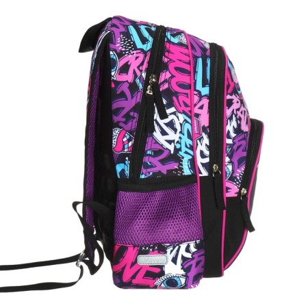 School backpack 38 x 27 x 17, ergonomic back, Devente Attomex Basic, Yes Girl, purple 7033439-3