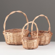 A set of baskets of 3 pcs, 35x35x14/35 cm, 30x30x12.5/30 cm, 25x25x11/25 cm, white, willow