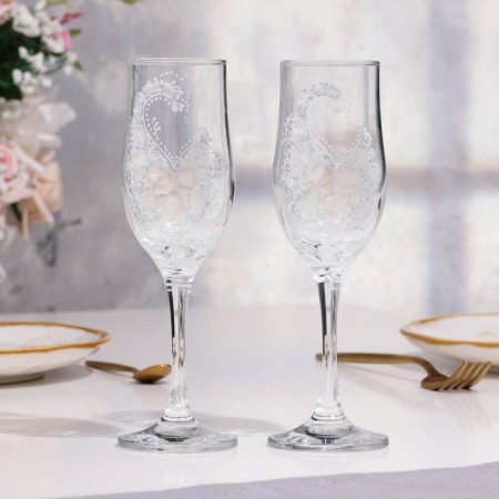 Set of wedding glasses "chic", with roses, white-1