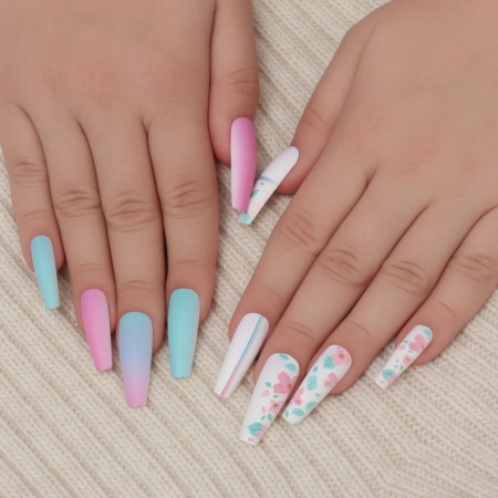 Flowering Nails "Flowerers", 12 pcs, with adhesive plates, ballerina shape, multi -colored-8
