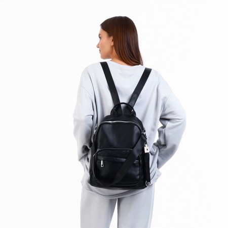 City backpack on lightning, from artificial leather, black color-10