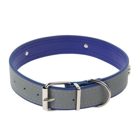 The collar is wide with bones, reflective, 66 x 3.5 cm, Osh 48-58 cm, blue-1
