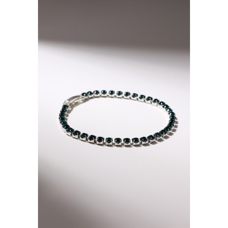 Bracelet with rhinestones "shining" a thin thread, sea color in silver, 18 cm-1