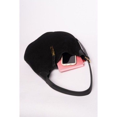 Sobo bag female, natural suede, Ludor black, 37x11x28 cm-4