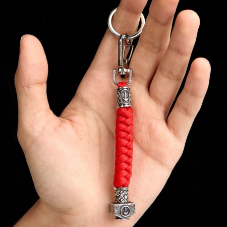 A keychain - a launcher for a knife "Runa Tayvaz" from a paracord, red, 13 cm