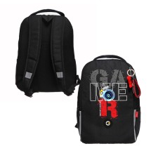 School backpack, 38 x 29 x 16 cm, Grizzly, ergonomic back, + keychain, black