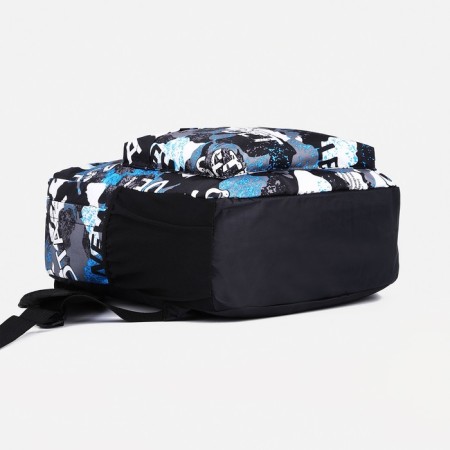 Youth backpack from textiles, 3 pockets, blue/gray color-2