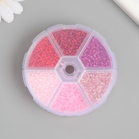 Glass beads 8/0 (3 mm) in the box "Pink" 6 colors x 10 g 8x8x2 cm-3