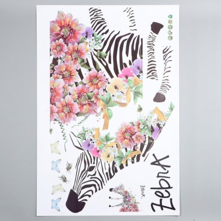Interior plastic sticker "Zebra with flowers" 60x90 cm-1