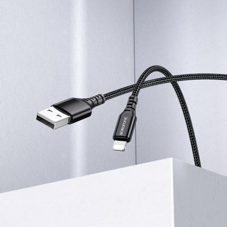 Cable Borofone BX54, Lightning - USB, 2.4 A, 1 m, nylon braid, black-2
