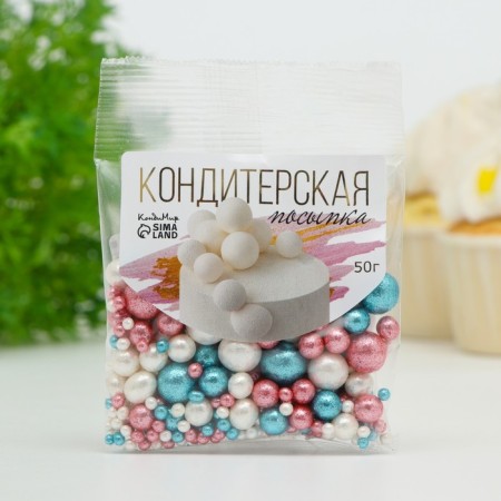 Confectionery Sprinking "Shine": snow -white, pink, blue, 50 g-1