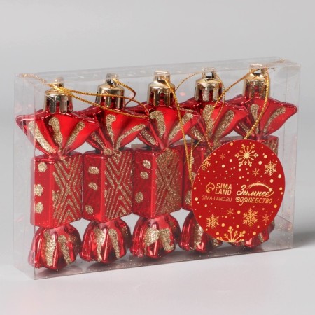 Christmas tree decoration "Sweets Geometry" (set of 5 pcs) 1.5x7 cm, red-1