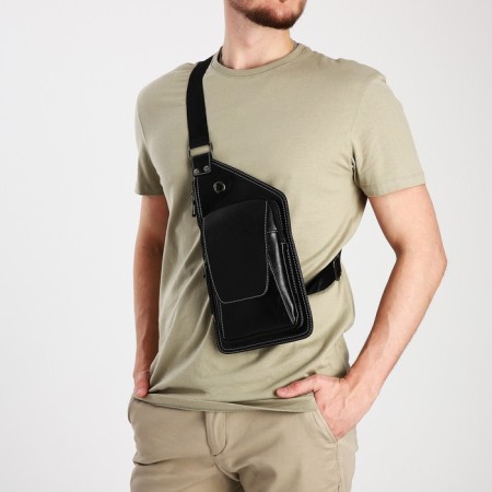 Male sling bag made of artificial leather, black color-6