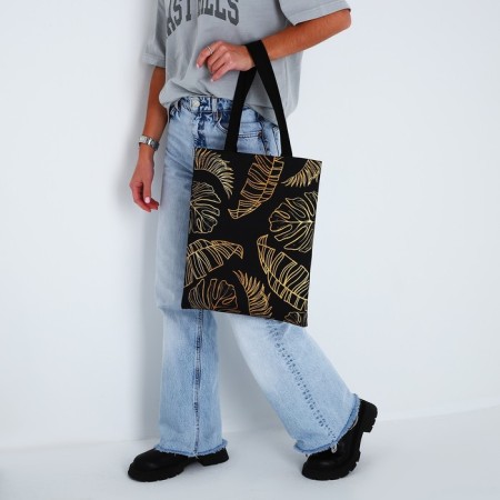 Bag-shop "Leaves" without lightning, without lining, black color-1