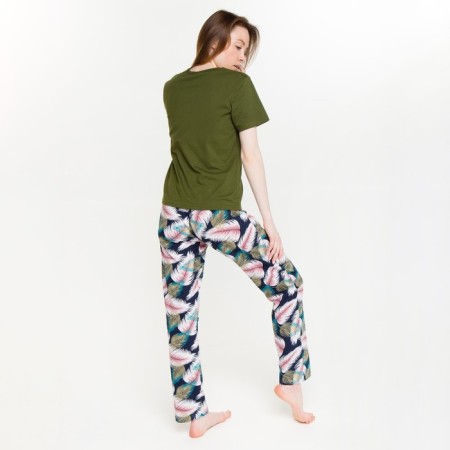 Female set (T -shirt/pants), khaki color/leaves, size 56-3