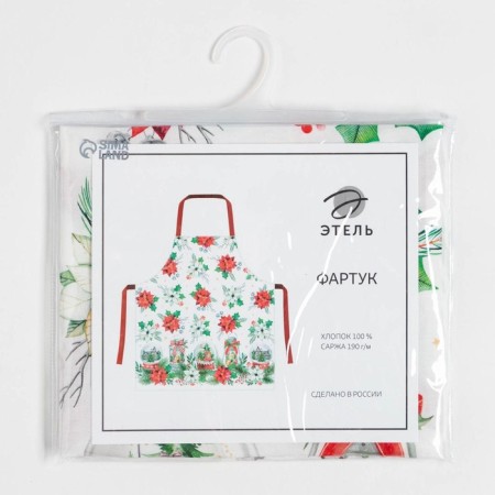 Apron "Ethel" Christmas Red Flowers 60x70cm, 100% HL, sarzha 190 g/m2-8