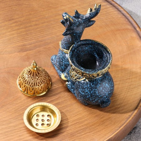 Kurilnitsa for incense powder and cones "deer", blue, 12.5x11.5 cm-4