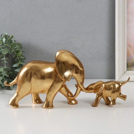 Souvenir Polystone "elephant with an elephant" gold set 2 pcs 32x6.6x13 cm-4