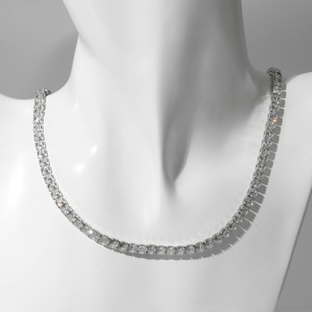 A necklace with rhinestones "ice" classic, white color in silver, 30 cm