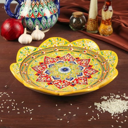 Largan Rishtan ceramics "Flowers", 31 cm, yellow mix, corrugated-5
