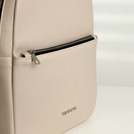 A backpack with a zipper, Textura, external pocket, light-beige color-4
