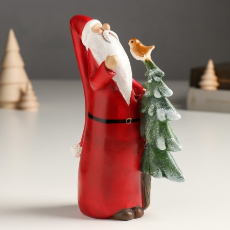 Souvenir Polystone "Long Santa Claus with Christmas tree and bird" 6x6x17 cm-3