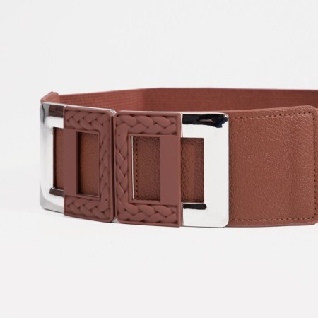 Women's belt, width 6 cm, buckle metal, brown color-1