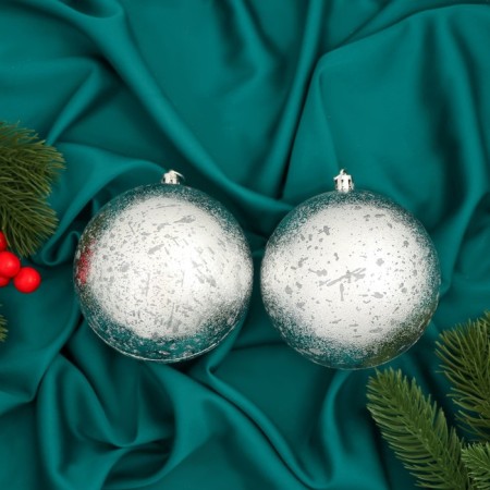 Set of balls plastic D-10 cm, 2 pcs "retro" silver