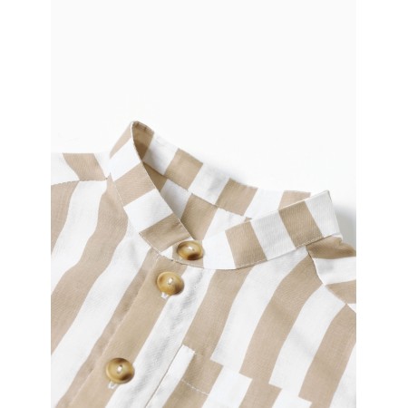 Shirt for a boy, minku: eco style, beige color/strip, height 128 cm-1
