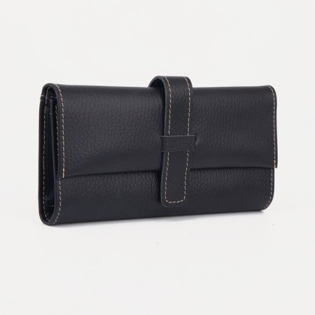 Male purse on a button, for bills, for cards, for coins, black color