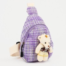 Baby baby on a zipper, over the shoulder, lilac color