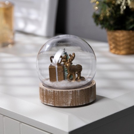 LED figure "Ball with a deer" 8 × 8.5 × 8 cm, wood, plastic, batteries AG13x3, glow warm white-1