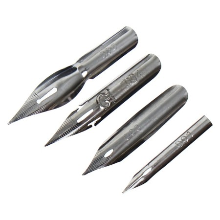 A set of feathers of pointed 4 pieces: No.: 001, 003, 004, 005 + plastic holder, "classic" Devente. Art-2