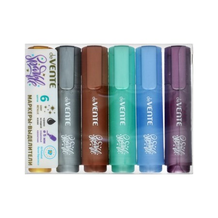 A set of textbook markers 6 colors, 5.0, Devente Sparkle Metallic, with sparkles, mowed-1